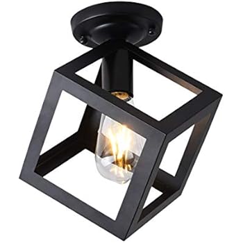 Modern Black Flush Mount Light Fixture Mini Geometric Metal Iron Frame Semi Flush Mount Ceiling Light for Hallway Living Room Farmhouse Stairway Porch Bedroom Kitchen Entryway