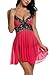 Avidlove Women V Neck Babydoll Strap Lingerie Lace Chemise Teddy Outfits (XXL, Rose Red)