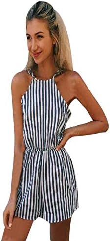 Women Off Shoulder Jumpsuits,Ladies Stripe Printing Casual Jumpsuit Outfit Clubwear Vest Playsuit Sexy Strap Backless Romper for Holiday Summer Shorts Pants Rompers Beachwear Summer Clothes
