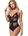 Garmol Women Lingerie One Piece Fishnet Teddy Lace Cups Bodysuit Mesh Babydoll Black