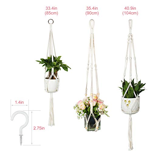 Purnap 3 Pack Macrame Plant Hangers with 3 Hooks & Macrame Wall Hanging Cream-White（Two Styles Shipped Randomly）