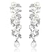 EVER FAITH Women's Crystal Cream Simulated Pearl Bridal Leaf Dangle Earrings Clear Silver-Tone