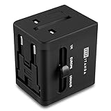 ITANDA World Travel AC Adapter with Dual USB Charging Ports, International Universal US UK EU AU Travel Adapter Safety Fuse Protection Wall Plug (Black)