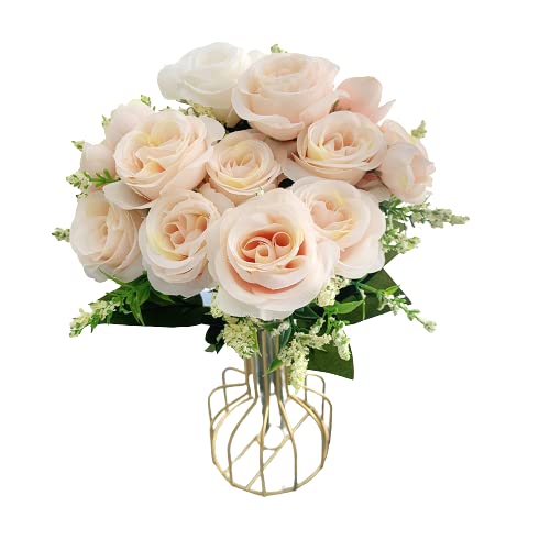 Rose Artificial Flowers Wedding Bouquet Silk Rose Flower for Home Party Decoration Fake Flowers Christmas Flowers 6 branches, 6 flowers, and 2 small flower buds (Champagne)