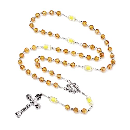 KOMI Catholic Rosary with Jewelry Box, Yellow Rosary Beads for Women, Necklace Gifts for Mother, Grandmother