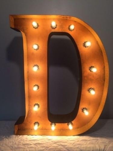 New Rustic Metal Letter D Light Marquee: Sign Wall Decoration 24" Vintage