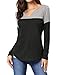 Allegra K Women's Color Block Tops Long Sleeve Casual V Neck Henley Blouse Medium Black