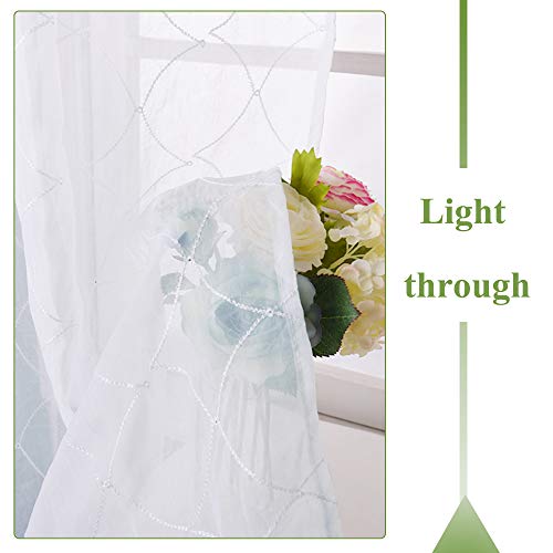 image for NICETOWN Diamond Embroidery Sheer Curtains - White Geometric Embroider