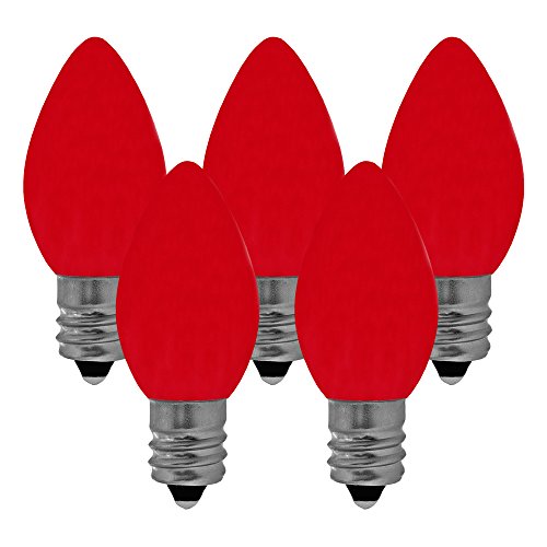 NORAH DECOR Opaque LED C7 Red Christmas Replacement Night Light Bulbs, Commercial Grade,Supper Brightness LED, Fits Into Candelabra E12 Base Sockets, 25 Pack