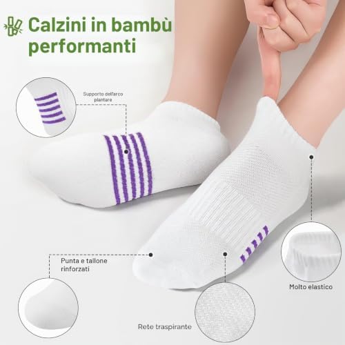 Calzini Corti Donna in Bambù 6/12 Paia, Calzini Sportivi Traspiranti, Calze Spugna per Running, Colorati e Anti Sudore, Regali Donna Estivi