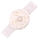 DZT1968 Baby Girl Wide Lace Turban Headband Head Wrap Hair Band With Pearl Flower (Beige)