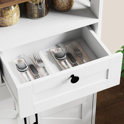 HOMCOM Sideboard Buffet Cabinet, 47" Farmhouse Kitchen Storage Cabinet with 4 Barn Doors and 3 Drawers, Coffee Bar Station with 2 Adjustable Shelves, 2 Open Shelves, White