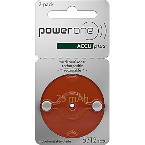 Powerone Accu Plus Wiederaufladbare Hörgeräte Batterien Größe 312 - Packung mit 2