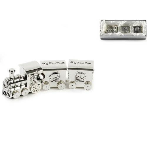 Train Money Box, Tooth & Curl Carriages- Silver Plated Baby Christening Gift