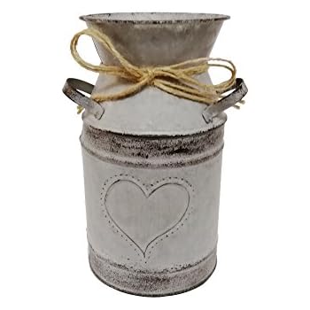 Watering Honey 7.5inch Old Fashioned Galvanized Milk Can with Heart-Shaped Printing - Grey