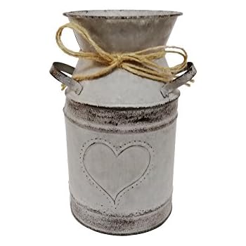 Watering Honey 7.5inch Old Fashioned Galvanized Milk Can with Heart-Shaped Printing - Grey