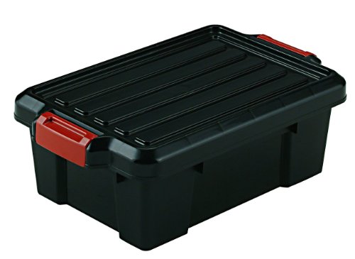IRIS SK-130E Heavy Duty Tote with Red Latches, 12-Quart, Black, Pack of 6