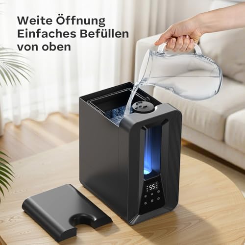 5L Top Fill Luftbefeuchter Schlafzimmer, Ultraschall Kühle Nebel Humidifier mit Aroma Diffuser, Smart Hygrostat, Nachtlicht, 50H/25dB Leise Raumluftbefeuchter für Pflanzen Baby Kinderzimmer