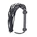 Plaisir Genuine Leather Flogger - Heavy Wooden Handle with Black Braided Leather (Black)