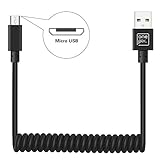 Coiled Micro USB Cable for Car, ONE PIX Retractable USB Charger Cord Compatible Android Phones Galaxy S5 S6 S7 Edge, Note 6 5, Kindle (Black)