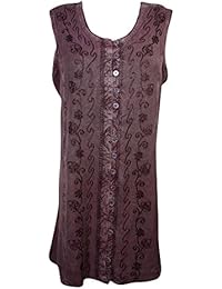 Womens Shift Dress Sleeveless Embroidered Button Front Boho Summer Chic Sundress M/L