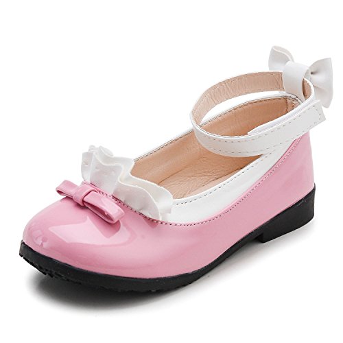 Feilongzaitianba Girls Pu Leather Shoes Kids Girls Dress Shoes Bow Tie Party Dance Shoes Child Sneakers Flats Pink 13