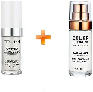 2PC TLM Warming Complexion Foundation Liquid Concealer Color Changing Makeup Base Nude Face Cover Brighten Skin