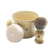 GBS Men's Shaving Set Ivory - 3 Piece set - Hair Brush, Ceramic Mug & 97% All Natural Shave Soap Compliments any Shaving Razo