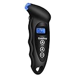 Cooolbuy 150 PSI Digital Tire Pressure Gauge 4 Settings with Non-Slip Grip and Backlit LCD-Button Cells,Tire Valve Caps,Carry Bag Included (Black-1 Pack)