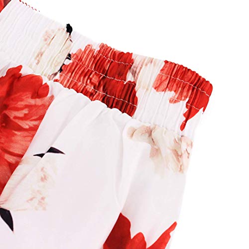 Novia's Choice Women African Floral Print Pleated High Waist Maxi Casual A-Line Skirt(White&Red Flower XXL)