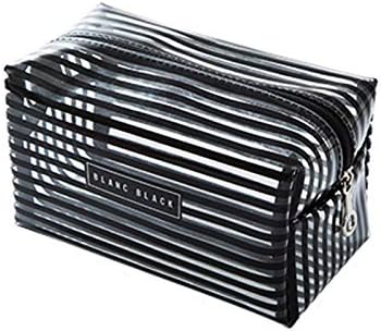 Portable Waterproof Transparent Makeup Bag Fashion Striped Zipper Cosmetic Organizer Women Travel Toiletry Bag (Color : Black, Size : Size L)