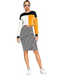 SheIn falda de lápiz con cintura elástica hasta la rodilla a rayas para dama