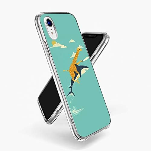 KASOS Thin Fit iPhone Xr Case, Transparent Soft TPU Slim Yellow Giraffe on A Shark Case for iPhone Xr Anti-Scratch Case for iPhone Xr