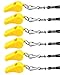 QTMY Plastic Coach Whistles with Lanyard, Pack of 6 (Yellow)
