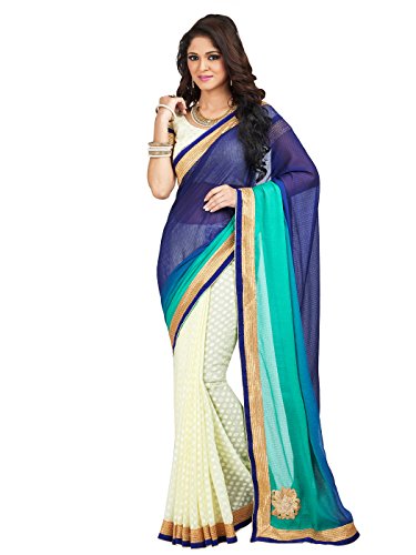 Shonaya women s patch work chiffon white designer saree…