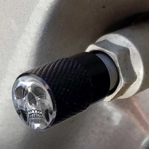 Tricktoppers Vivid Black Anodized Billet Aluminum Tire Wheel Valve Stem Dust Caps For Cars Trucks Trailers SUV's RV's Motorcycles Bikes More (Set Of 4) Skeleton Printed Chrome Skull Face