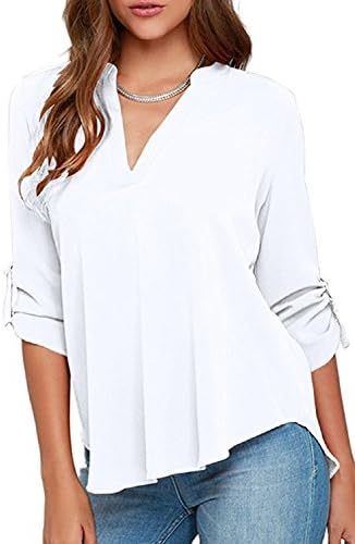 WLLingg United States bursts of women's large size V-neck long sleeve wrinkled loose chiffon shirt