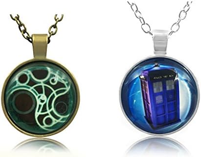 The Doctor Merchandise. Gallifreyan and Tardis Necklace Two Piece Gift Set