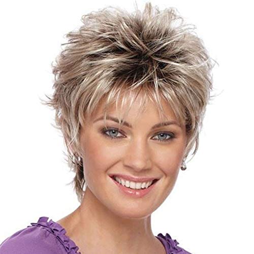 Wigs for Women, Temperament Fluffy Short Curly Black Brown Gradient Middle-Aged and Elderly Wig Female Natural Hair for Daily Use
