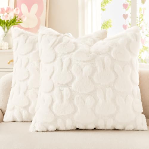 Faux Fur Bunny Throw Pillow Cover Set