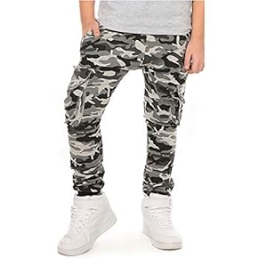 Solvera Joggingbroek voor kinderen, elastische tailleband, camouflage-broek voor jongens en cargo, met zakken