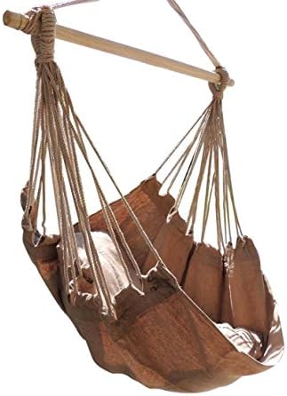 Hammock Chair Hanging Rope Chair Porch Swing Outdoor Chairs Lounge Camp Seat At Patio Lawn Garden Backyard-270lbs Weight Capacity Tan