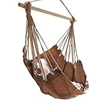 Hammock Chair Hanging Rope Chair Porch Swing Outdoor Chairs Lounge Camp Seat At Patio Lawn Garden Backyard-270lbs Weight Capacity Tan