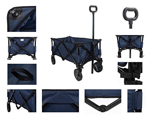 Patio Watcher Heavy Duty Collapsible Folding Garden Cart Utility Wagon for Shopping Outdoors, Blue