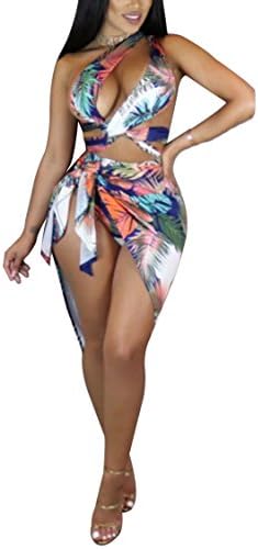 Viottis Women's Printed 3PCS High Waist Bikini with Swimsuit Cover up