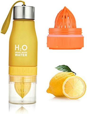 Fengtu 650ml Sports Infused Or Infuser Water Bottle With a Bottom Lemon Citrus Juice Squeezer Tumbler Cup Loading Fruit Infusion Water Bottle H2o (Yeloow, 650ML)