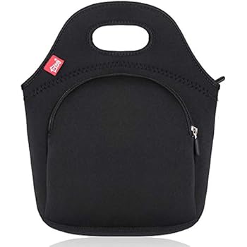 Black Lunch Box with Pocket Reusable Neoprene Lunch Tote Thermal Insualted Lunch bag fo Adults Small Lunch Box for Men Women Suitable for Work Outdoor Travel Picnic