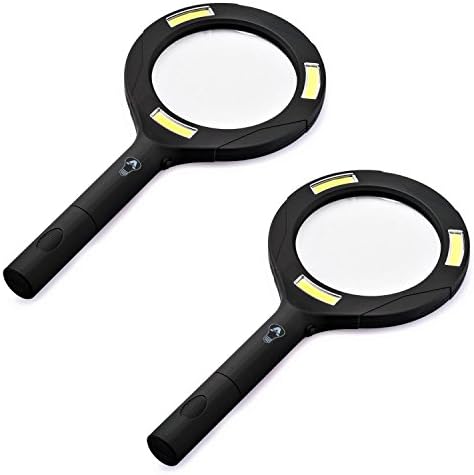 AlltroLite COB LED Magnifying Glass 5X Illuminated Len - 2 Pack - Best Magnifier Set With lights for Seniors, Maps, Macular Degeneration, Jewelry, Watch &amp; Computer Repair, Hobbies &amp; Stamps - 2 Pack