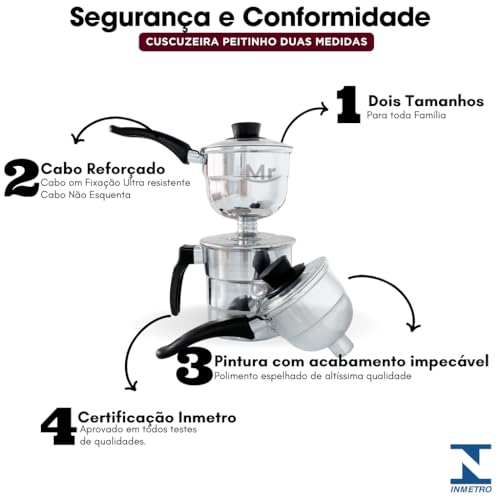Cuscuzeiro Individual Prático Nordestino Duas Medidas Tetinha Peitinho de Moça 2 em 1 Alumínio Resistente Inmetro (Polido)