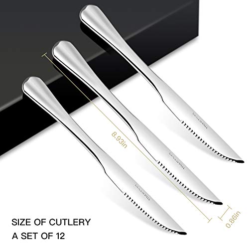 image for Steak Knives Set of 12, Elegant Life Japan Stainless Steel Kitchen Pre
